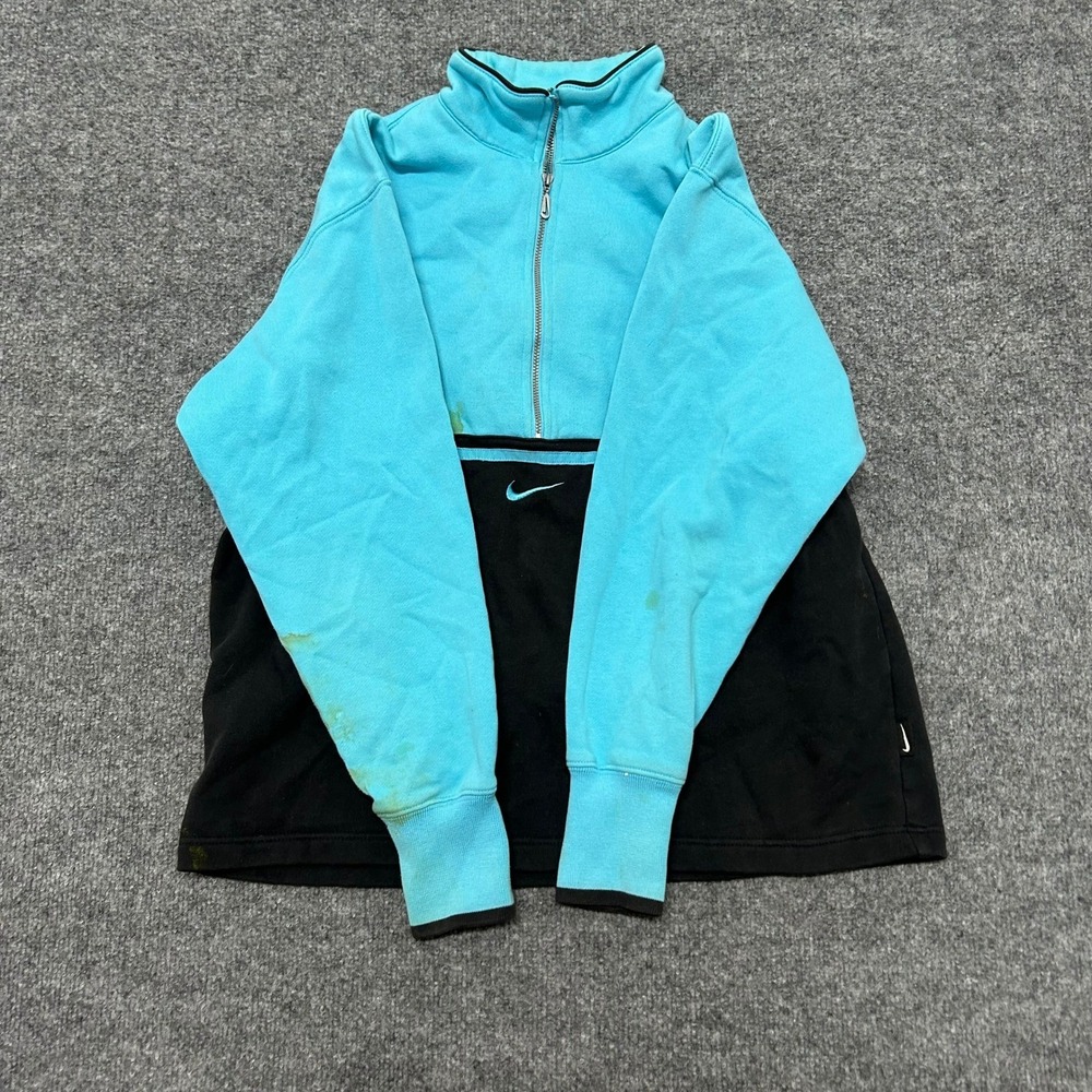 Nike Pullover Womens Size S Blue Black Colorblock Quarter Zip Fleece Stained